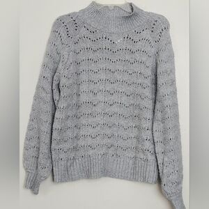 Time and Tru Light Gray Women's Turtleneck Pointelle Lurex Sweater Sz S(4-6)